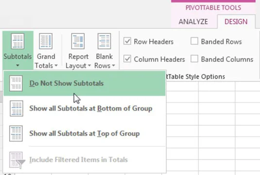 Suprimir subtotais em seus relatórios de tabela dinâmica do Excel