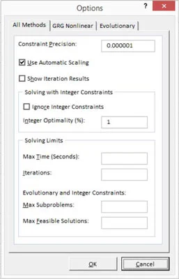 So verwenden Sie die Registerkarte Alle Methoden im Dialogfeld Solver-Optionen von Excel