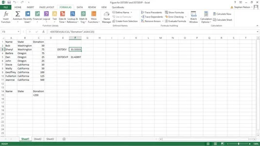 Como usar as funções DSTDEV e DSTDEVP no Excel