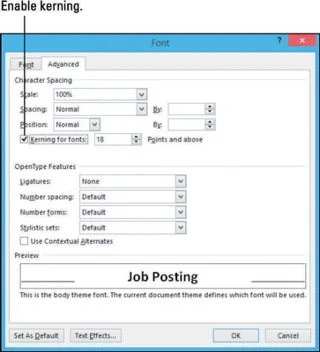 Como habilitar o kerning em documentos do Word 2013
