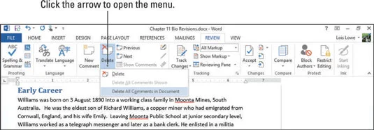 Como revisar e excluir comentários em documentos do Word 2013