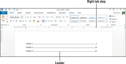 Notions de base sur les taquets de tabulation dans Word 2013