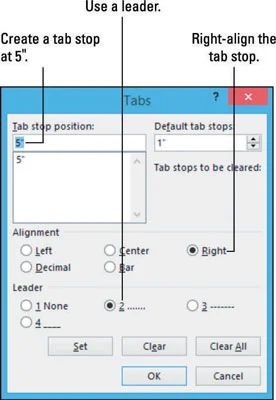Notions de base sur les taquets de tabulation dans Word 2013