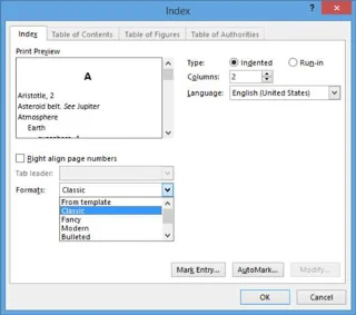 So erstellen Sie einen Index in Word 2013