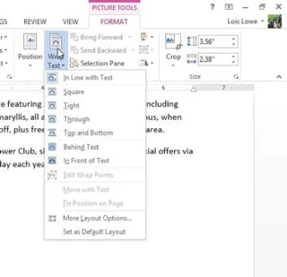So ändern Sie die Einstellungen für den Textumbruch für ein Bild in Word 2013-Dokumenten