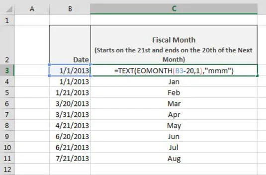 Zurückgeben eines Geschäftsjahres aus einem Datum in Excel