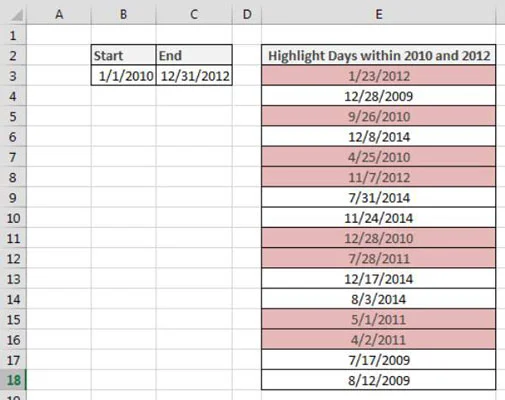 Como destacar dias entre duas datas no Excel