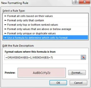 Cuadro de diálogo Nueva regla de formato