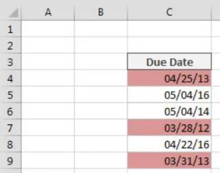 Markieren Sie Daten basierend auf dem Fälligkeitsdatum in Excel