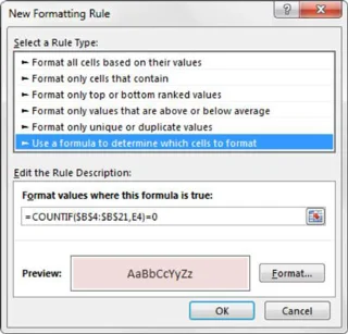 Formatação condicional ao comparar listas no Excel
