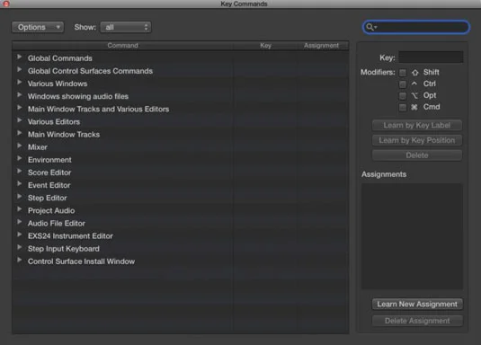 Navigieren mit Logic Pro X-Tastaturbefehlen