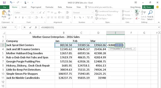 So verwenden Sie Autosum in Excel 2016