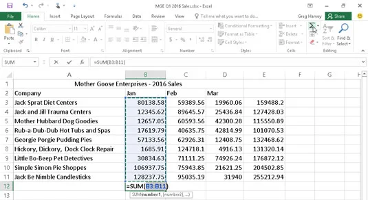 Como usar o Autosum no Excel 2016