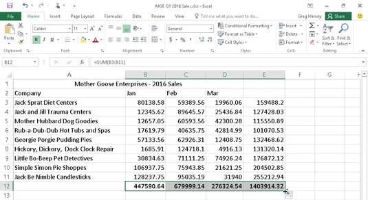 Como usar o Autosum no Excel 2016