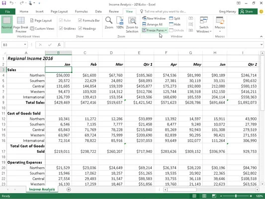 So fixieren Sie Bereiche in Excel 2016