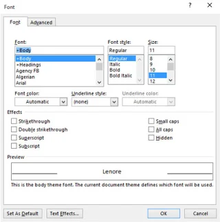 So verwenden Sie das Dialogfeld Schriftart in Word 2016