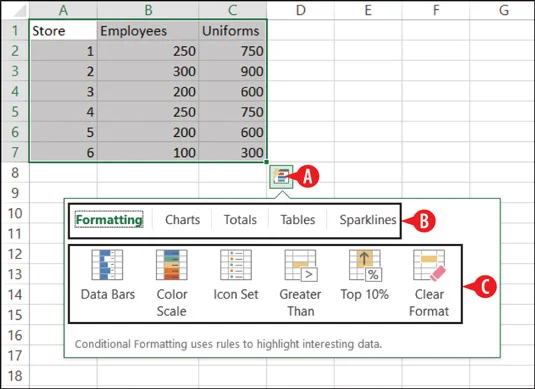 So verwenden Sie die Schnellanalyse in Excel 2016