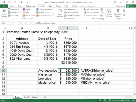 Como usar as funções AVERAGE, MAX e MIN no Excel 2016