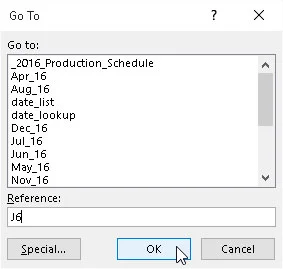 So wählen Sie Zellen mit der GoTo-Funktion in Excel 2016 aus