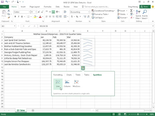 So verwenden Sie Sparklines in Excel 2016
