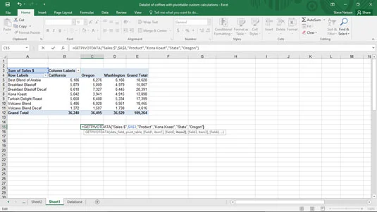 Argumentos da função GETPIVOTDATA no Excel