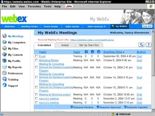 Menus na página My WebEx