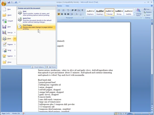 Comment prévisualiser avant d'imprimer dans Word 2007