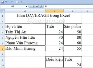 Excelde DAVERAGE işlevinin nasıl kullanılacağına ilişkin talimatlar