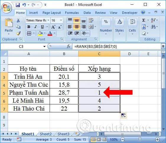 RANK işlevini kullanarak Excel'de sıralama nasıl yapılır