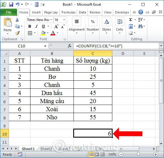 COUNTIF işlevi ve Excel'de koşullu sayma