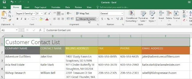 Excel 2016 - Fusionner et centrer