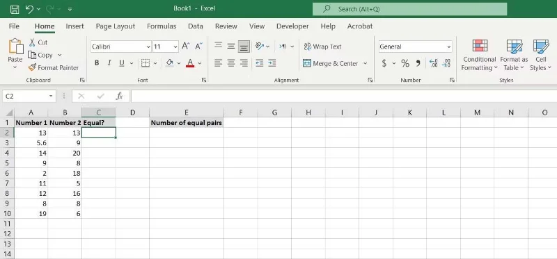 Excel'de iki değerin eşit olup olmadığı nasıl kontrol edilir
