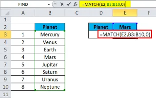 Função Match no Excel: exemplo de correspondência exata