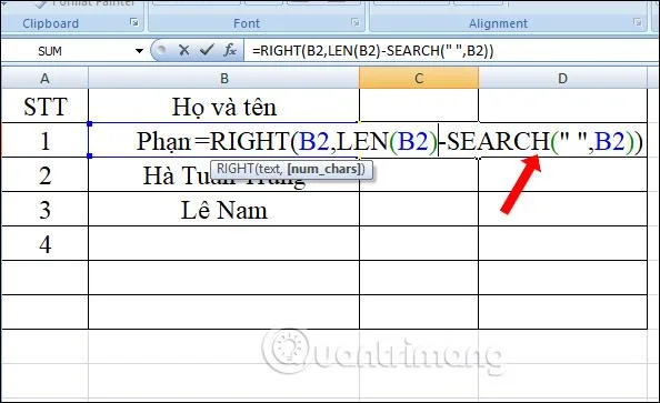 SAĞ işlevi, Excel'de karakter dizesini sağa kesmek için işlevin nasıl kullanılacağı