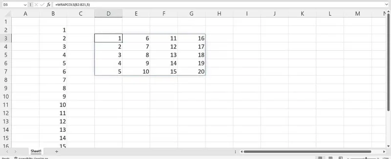 Excel'de WRAPCOLS işlevi nasıl kullanılır?