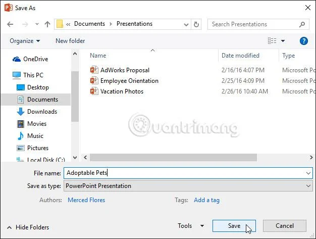 PowerPoint 2016: Sunuyu kaydetme