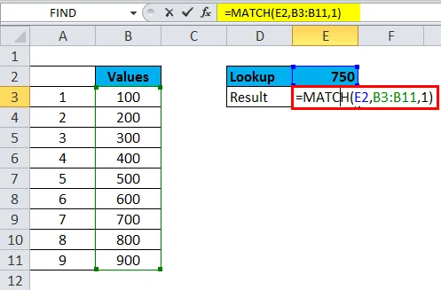 Função Match no Excel: exemplo de correspondência aproximada