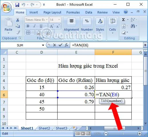 Excel'deki trigonometrik fonksiyonların özeti