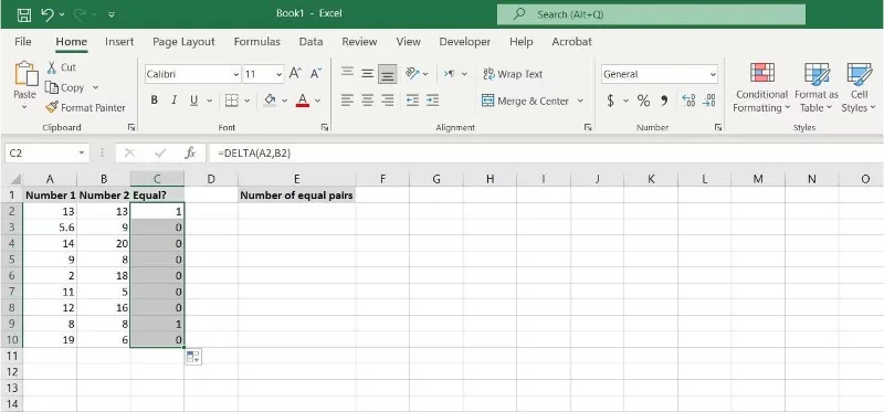 Excel'de iki değerin eşit olup olmadığı nasıl kontrol edilir