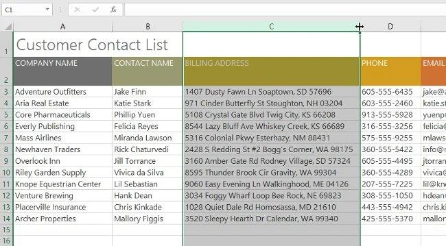 Excel 2016 - Largeur ajustée avec AutoFit
