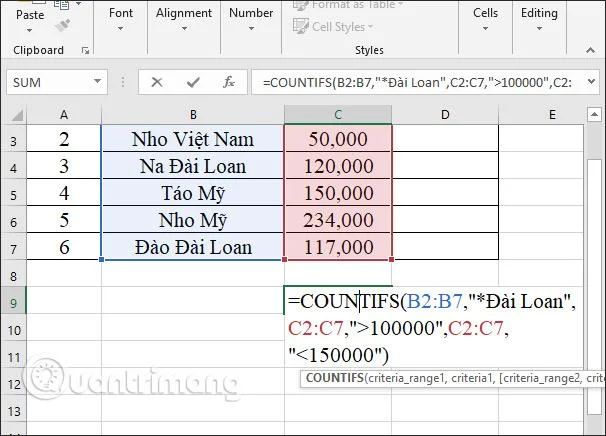 COUNTIFS işlevi, Excel'de birden çok koşula göre hücre sayımı işlevinin nasıl kullanılacağı