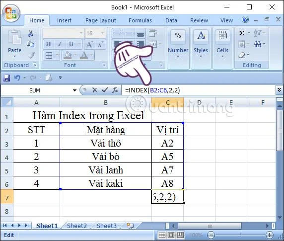 Excel'de dizin işlevi: Formül ve kullanım