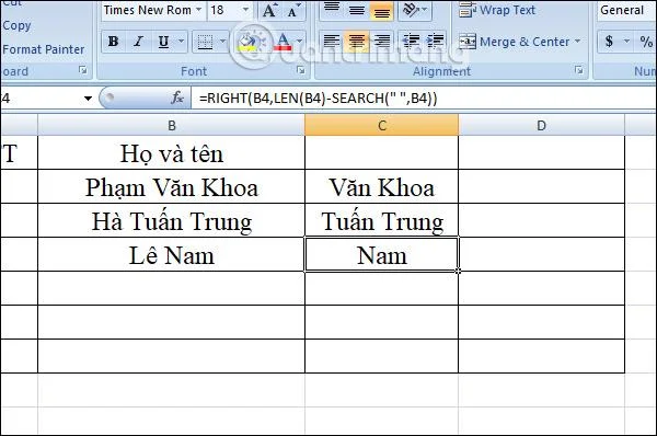 SAĞ işlevi, Excel'de karakter dizesini sağa kesmek için işlevin nasıl kullanılacağı