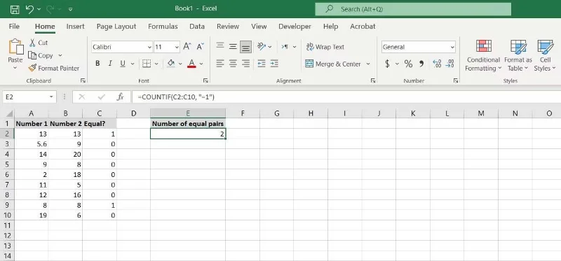 Excel'de iki değerin eşit olup olmadığı nasıl kontrol edilir