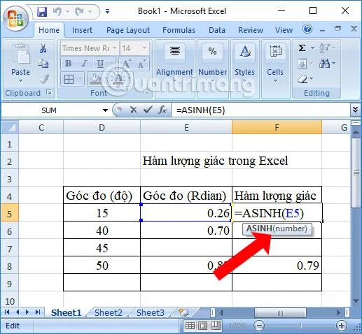 Excel'deki trigonometrik fonksiyonların özeti