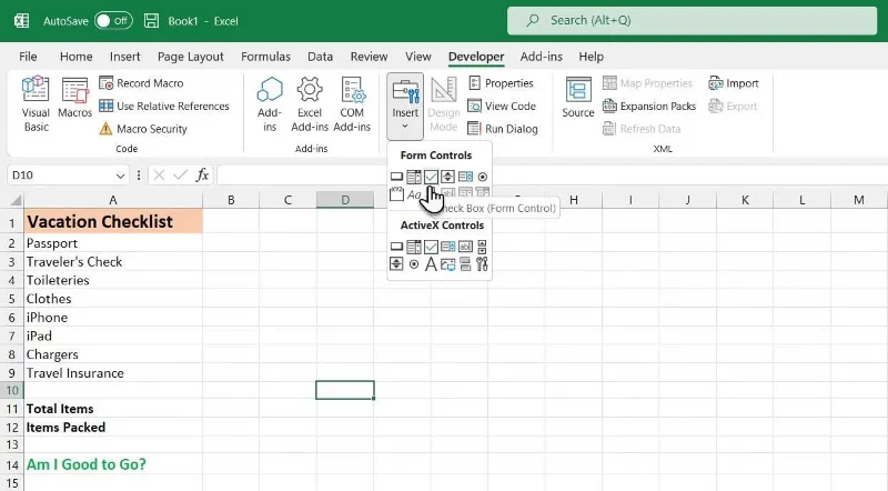 Microsoft Excel'de kontrol listesi nasıl oluşturulur