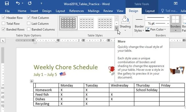 So fügen Sie Tabellen in Word 2016 ein und erstellen sie