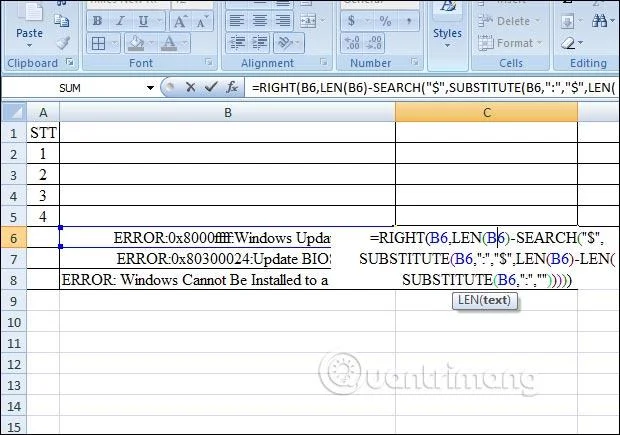 SAĞ işlevi, Excel'de karakter dizesini sağa kesmek için işlevin nasıl kullanılacağı
