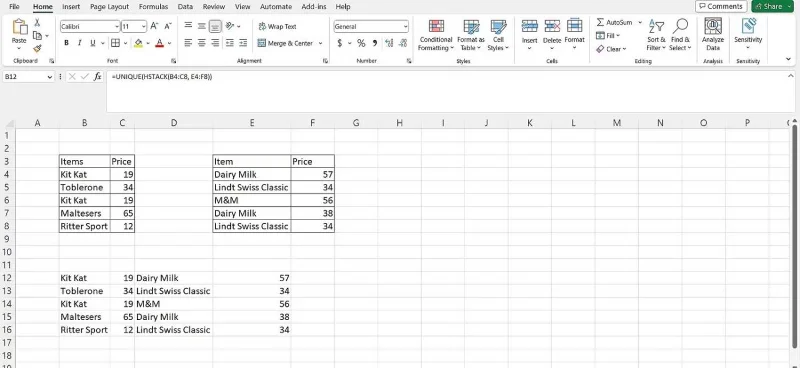 Utilisation de HSTACK avec UNIQUE