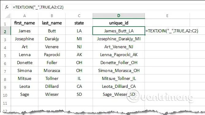 Excel 2016'da TEXTJOIN işlevi nasıl kullanılır?